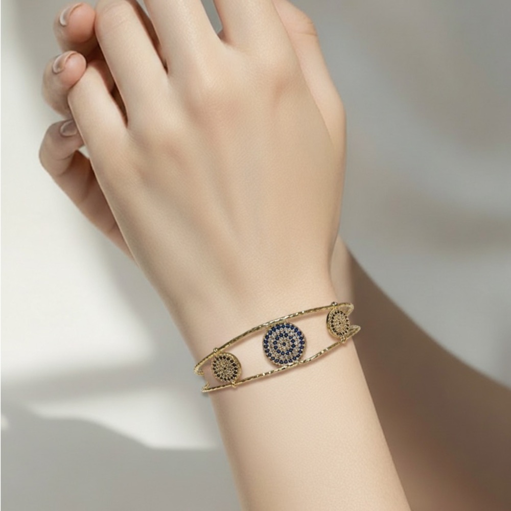 Elegant Gold Plated Evil Eye Bangle Bracelet